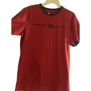 Mens North Face‎ Tshirt Red With Black Hem Small